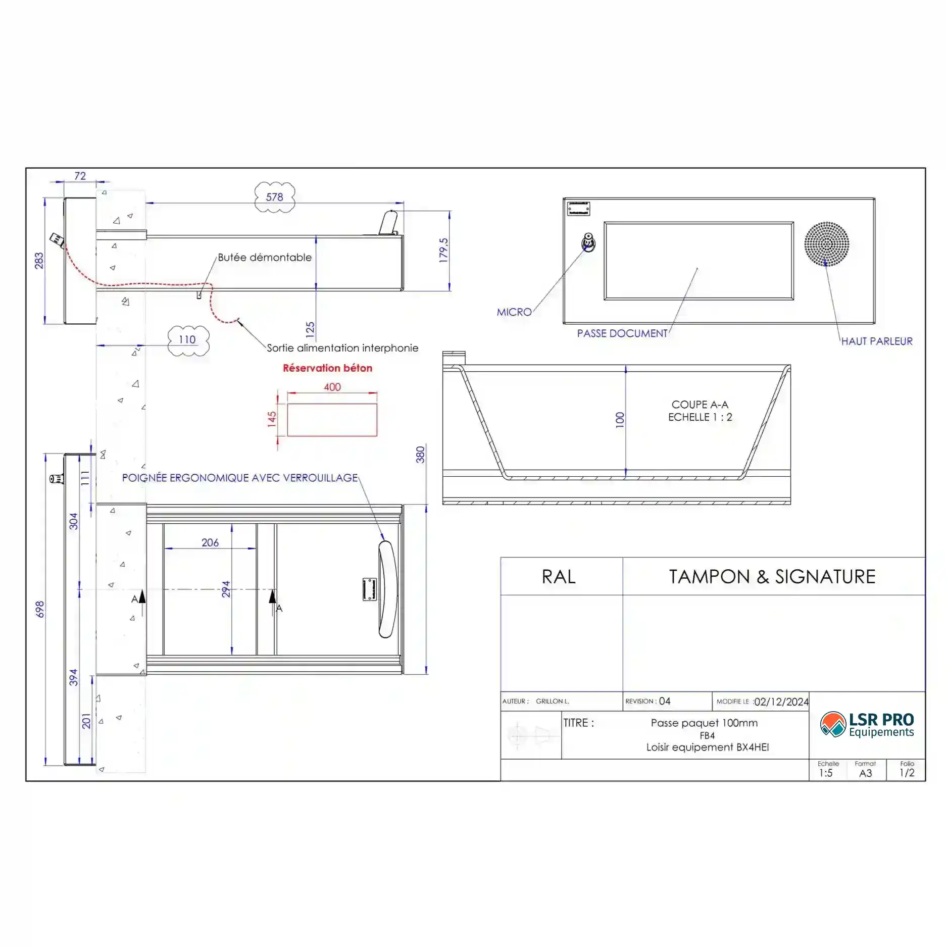 côtes passe document de façade blindé avec interphonie