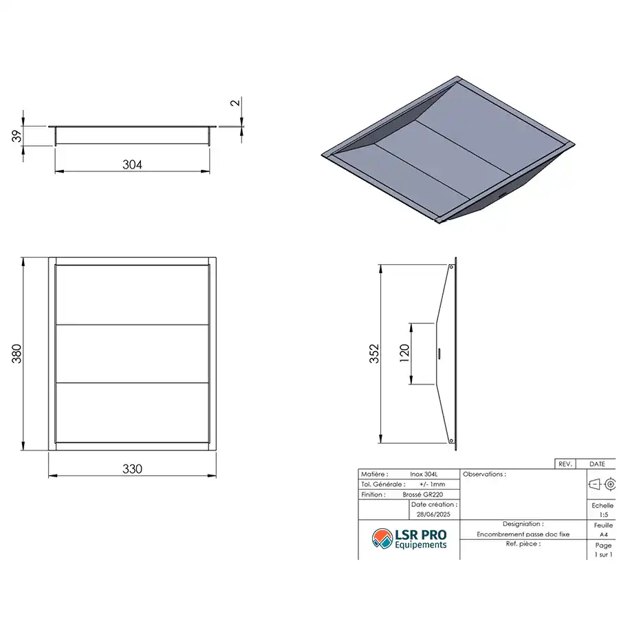 côtes passe document fixe inox